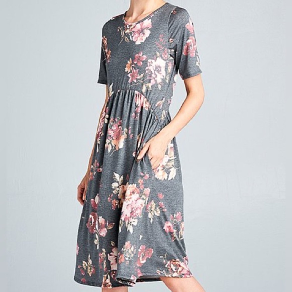 Gray Floral Midi Dress